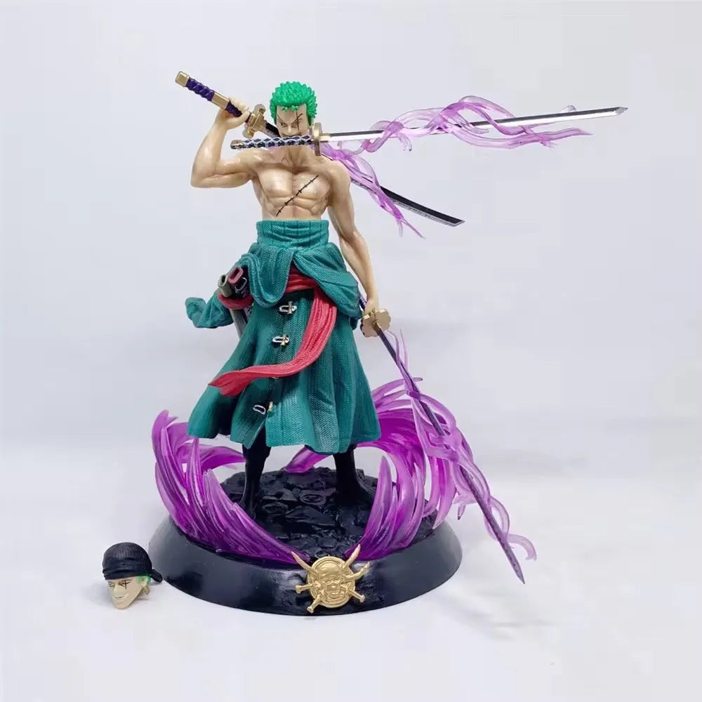 20 cm One Piece Zoro Three Sword figure with replacable head