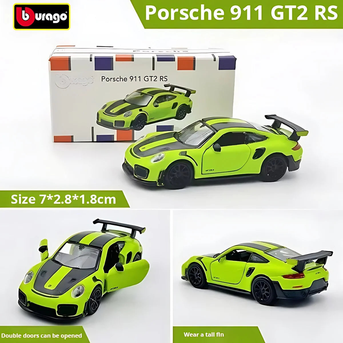 Imported Bburago 1:64 Porsche 911 GT2 RS Diecast Car - Green