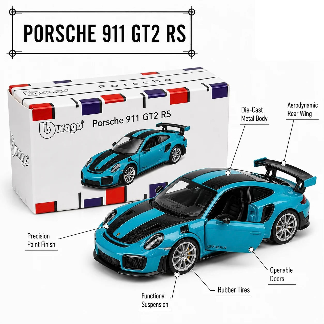 Imported Bburago 1:64 Porsche 911 GT2 RS Diecast Car