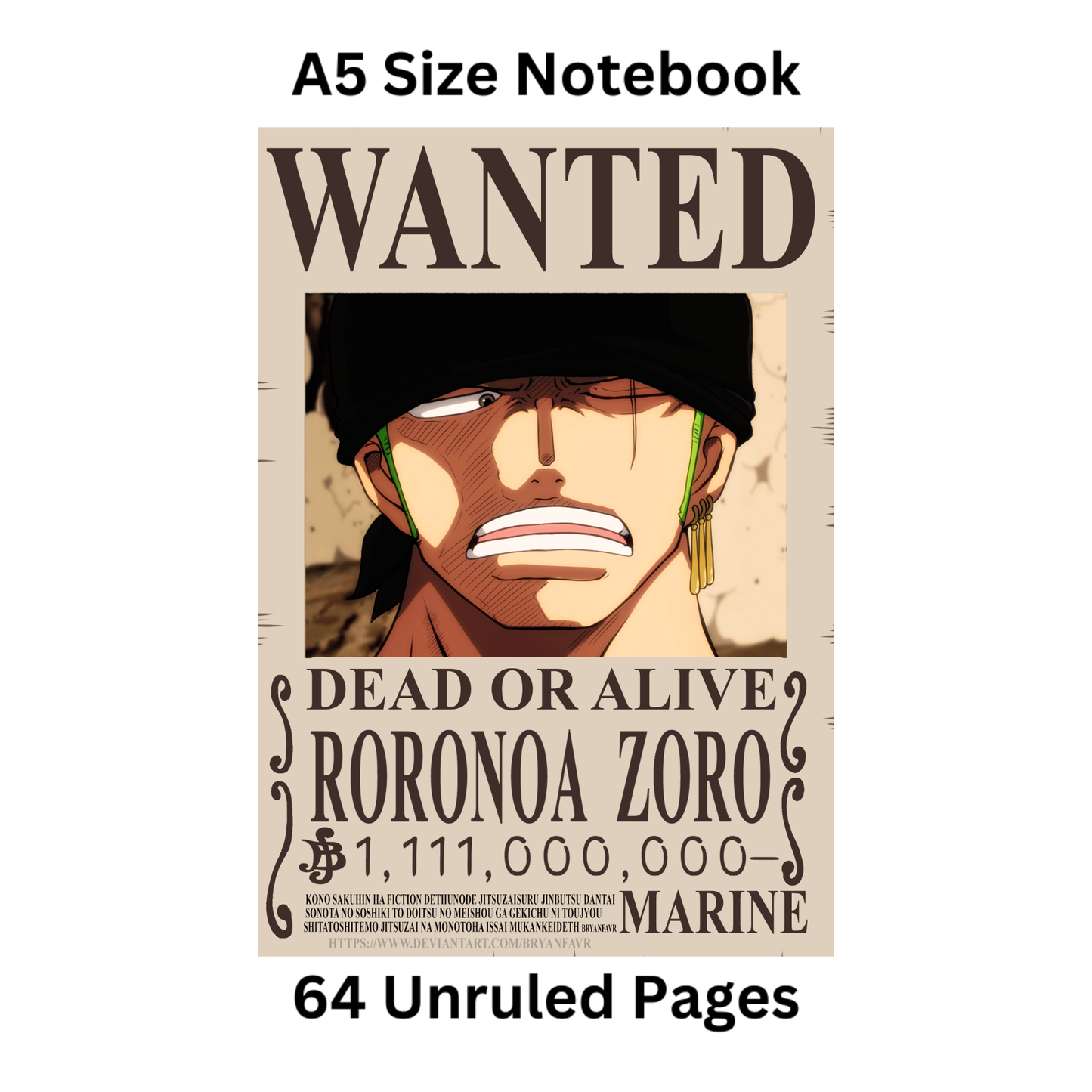 zoro wanted doodle notebook