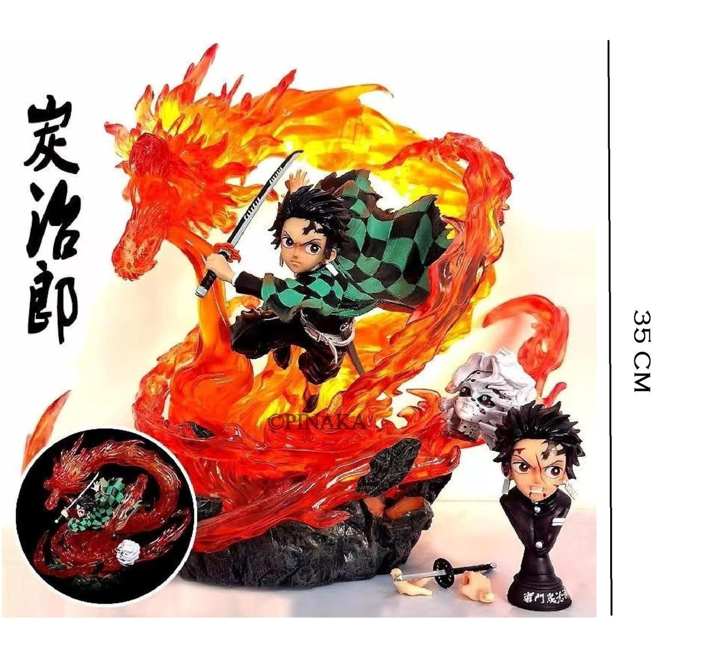 35 cm Premium Demon Slayer Tanjiro Figure with Lights and Replacable Swords and faces