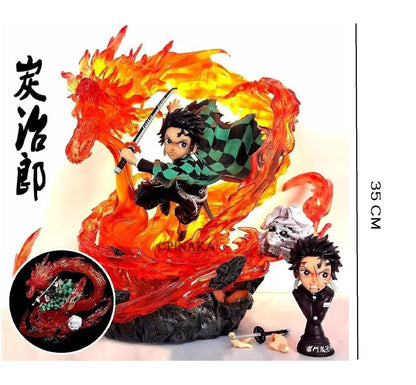 35 cm Premium Demon Slayer Tanjiro Figure with Lights and Replacable Swords and faces