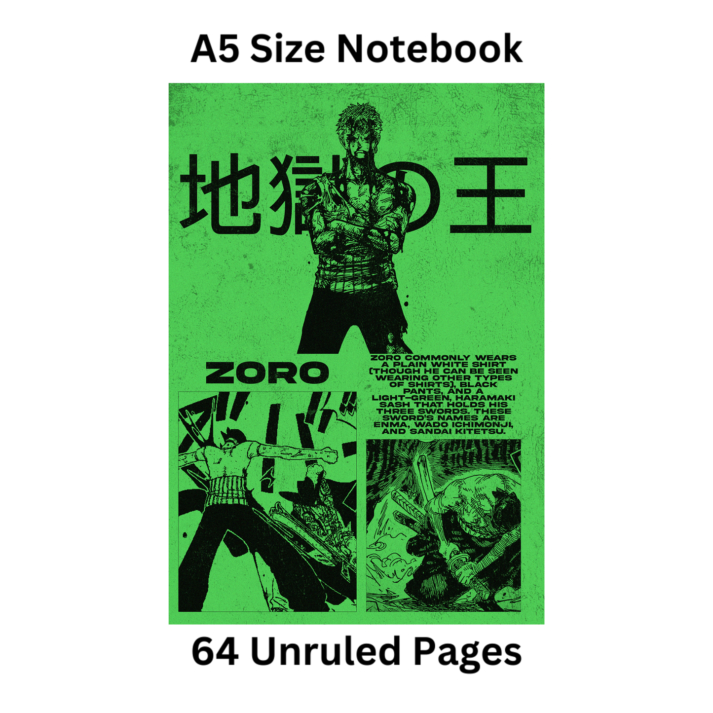 zoro green doodle notebook
