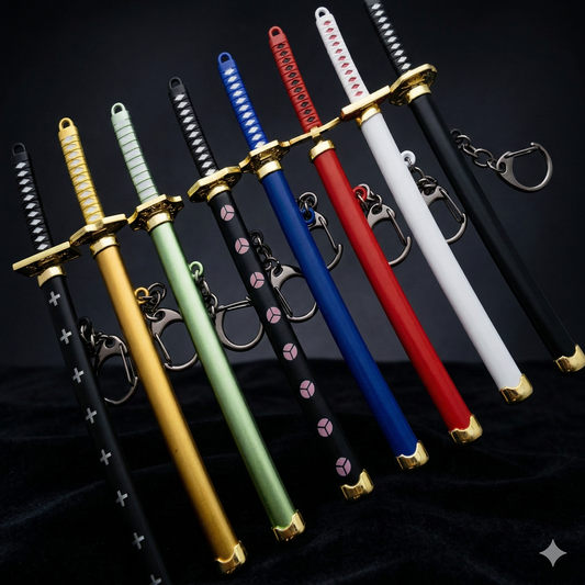 15 cm Button katana keychains ( You will Receive any Random Colour )